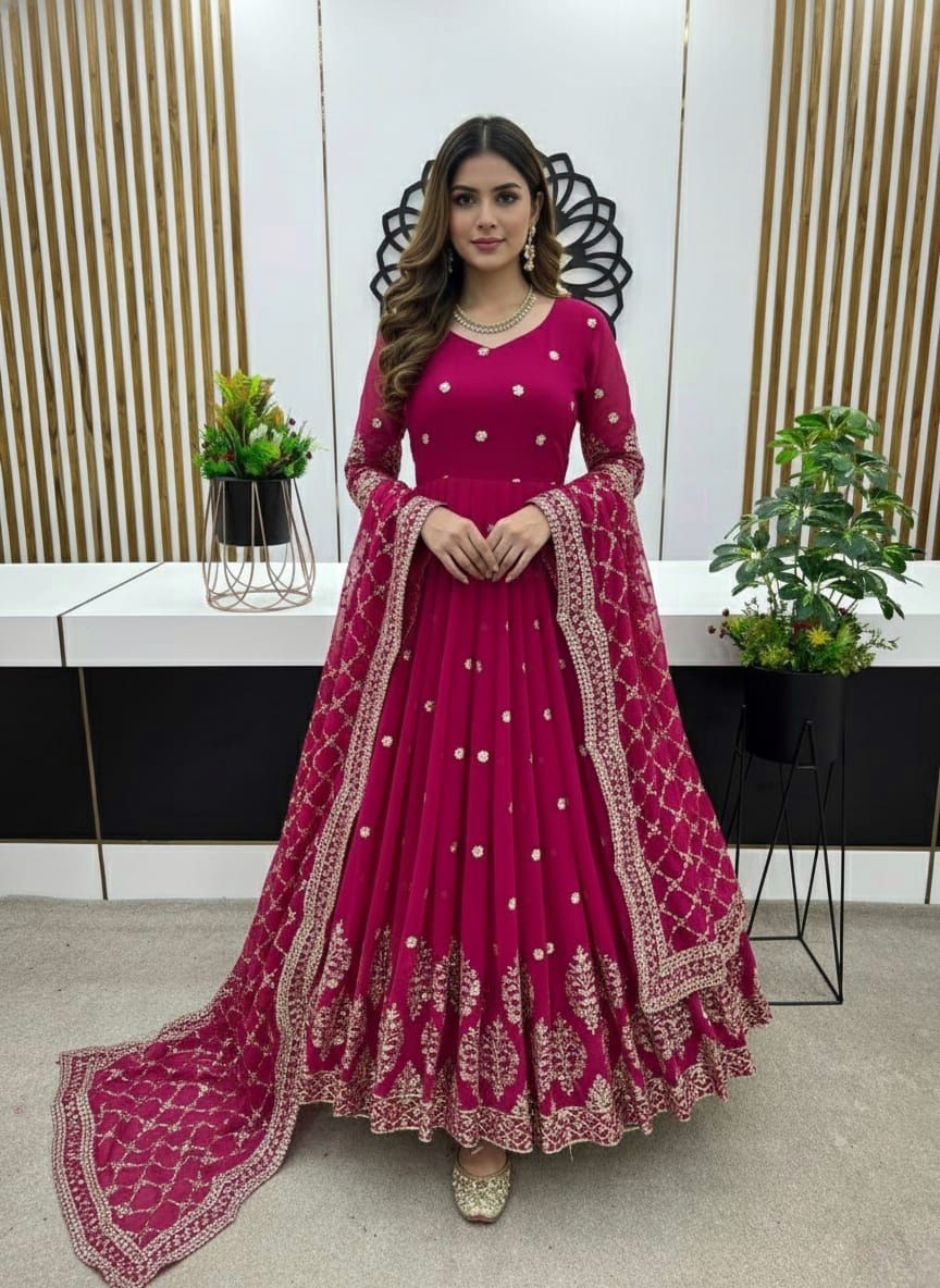 Designer Indian Pakistani Anarkali Suit Beautifu Party Wear Gown and Dupatta Set