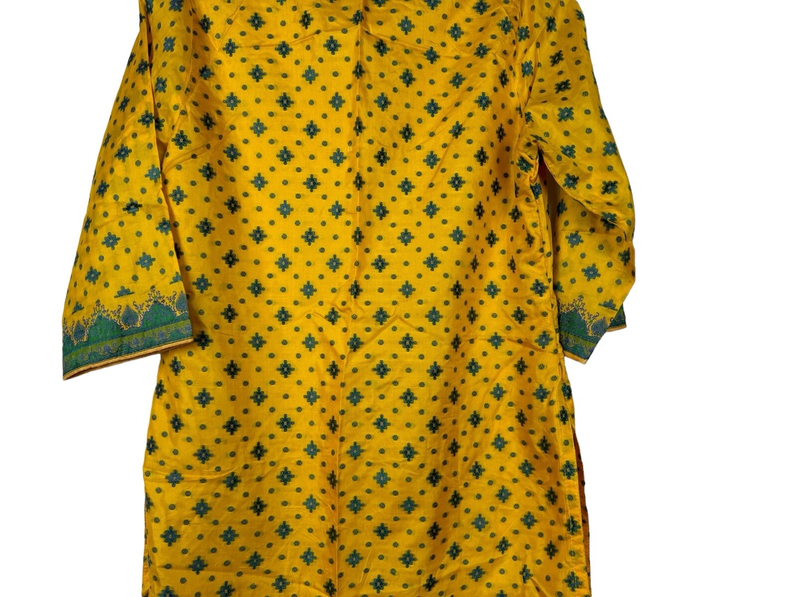 Salwar Kameez Yellow w Blue Purple Embroidery Suit Tunic Pants Dupatta Size XS