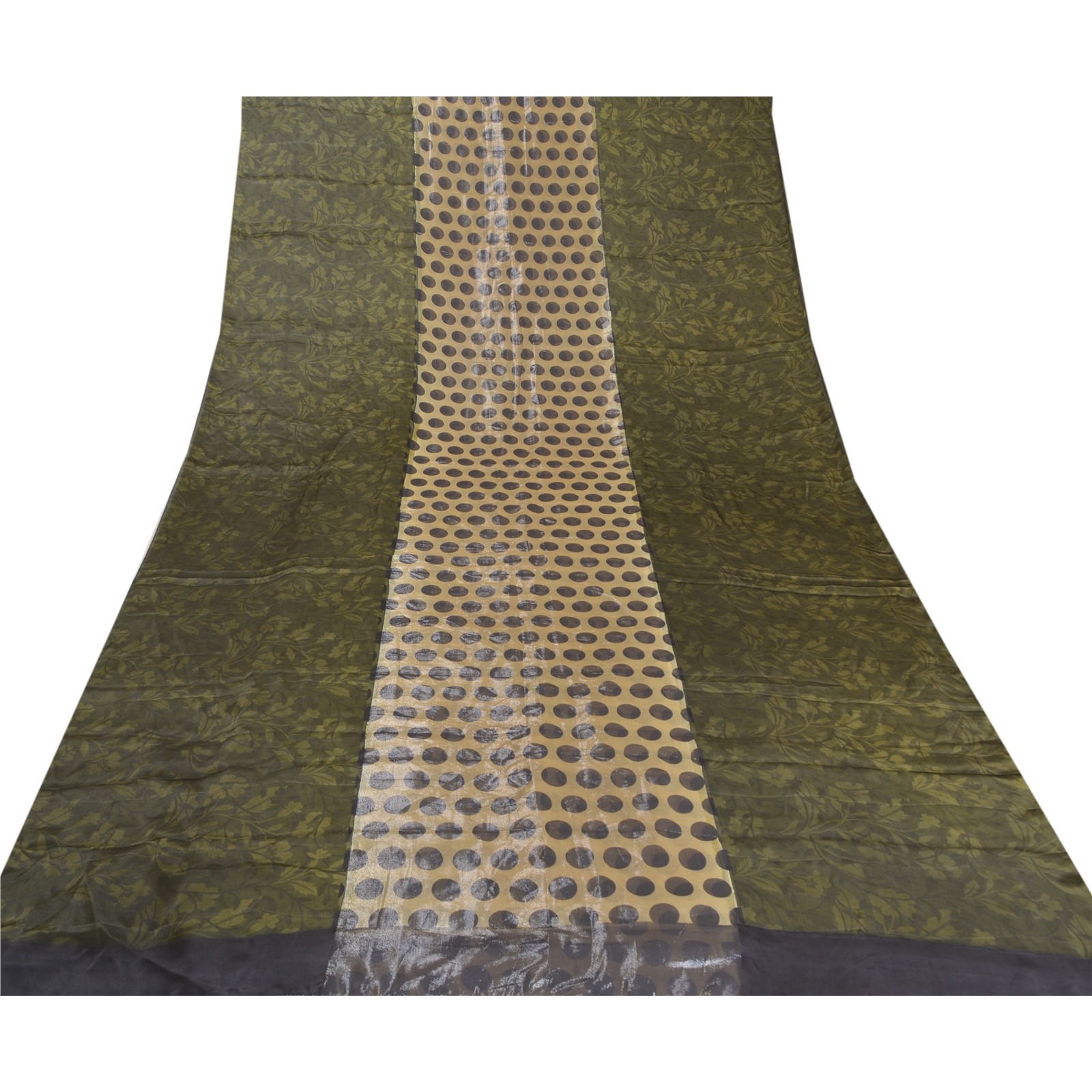 Sanskriti Vintage Green Sarees Pure Satin Silk Print Blouse Pc Sari Craft Fabric