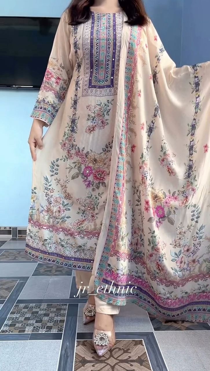 Fully Stitched Kurta Pant With Dupatta Set, Readymade Salwar Kameez Suit, 3Piece