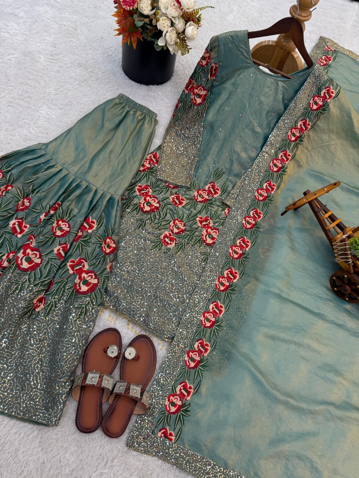 Pure Fandy Silk Pakistani Salwar Kameez Indian Party Wear Sharara Suit Eid Dress