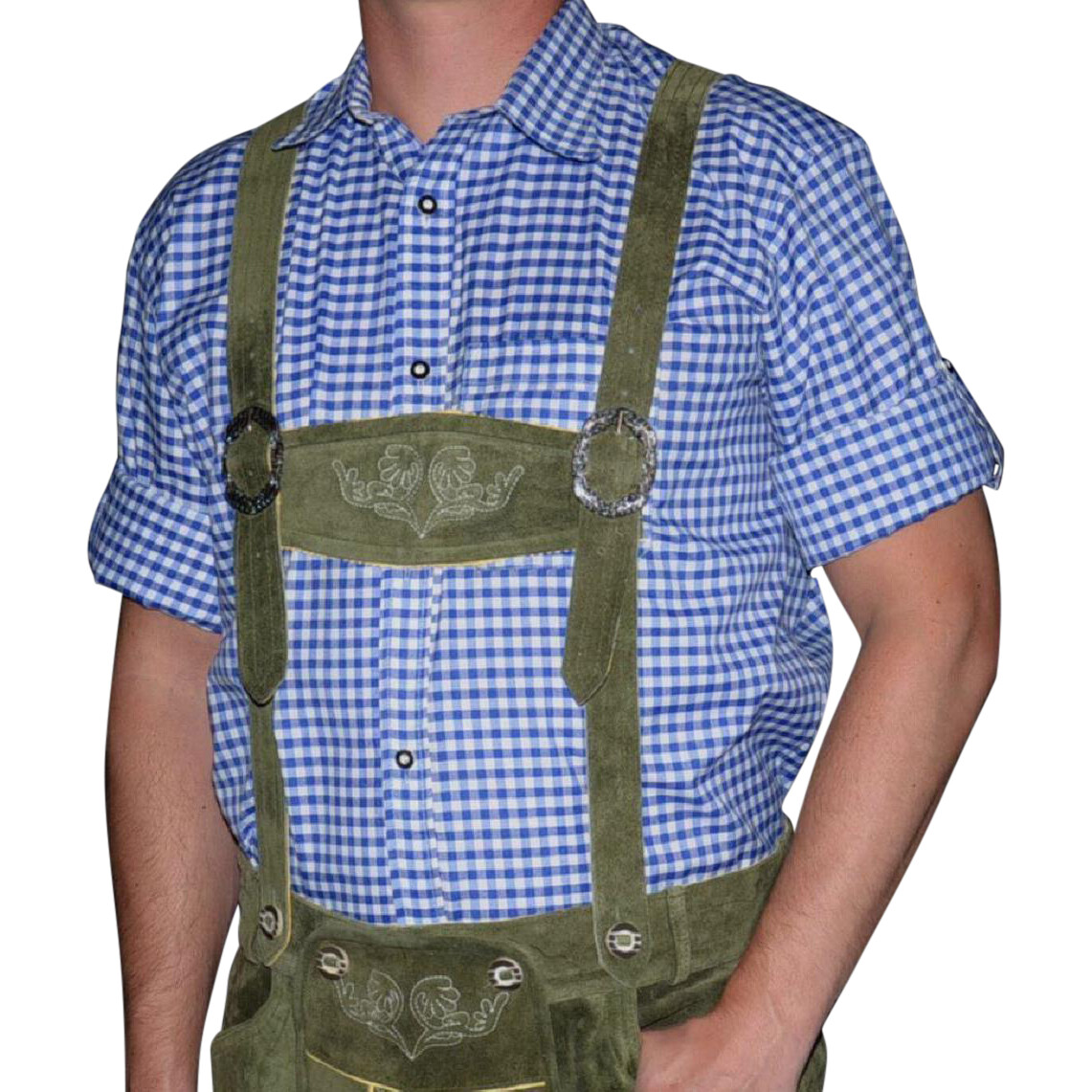 BLUE WHITE German Men Shirt Oktoberfest M L XL Lederhosen Trachten Bavarian