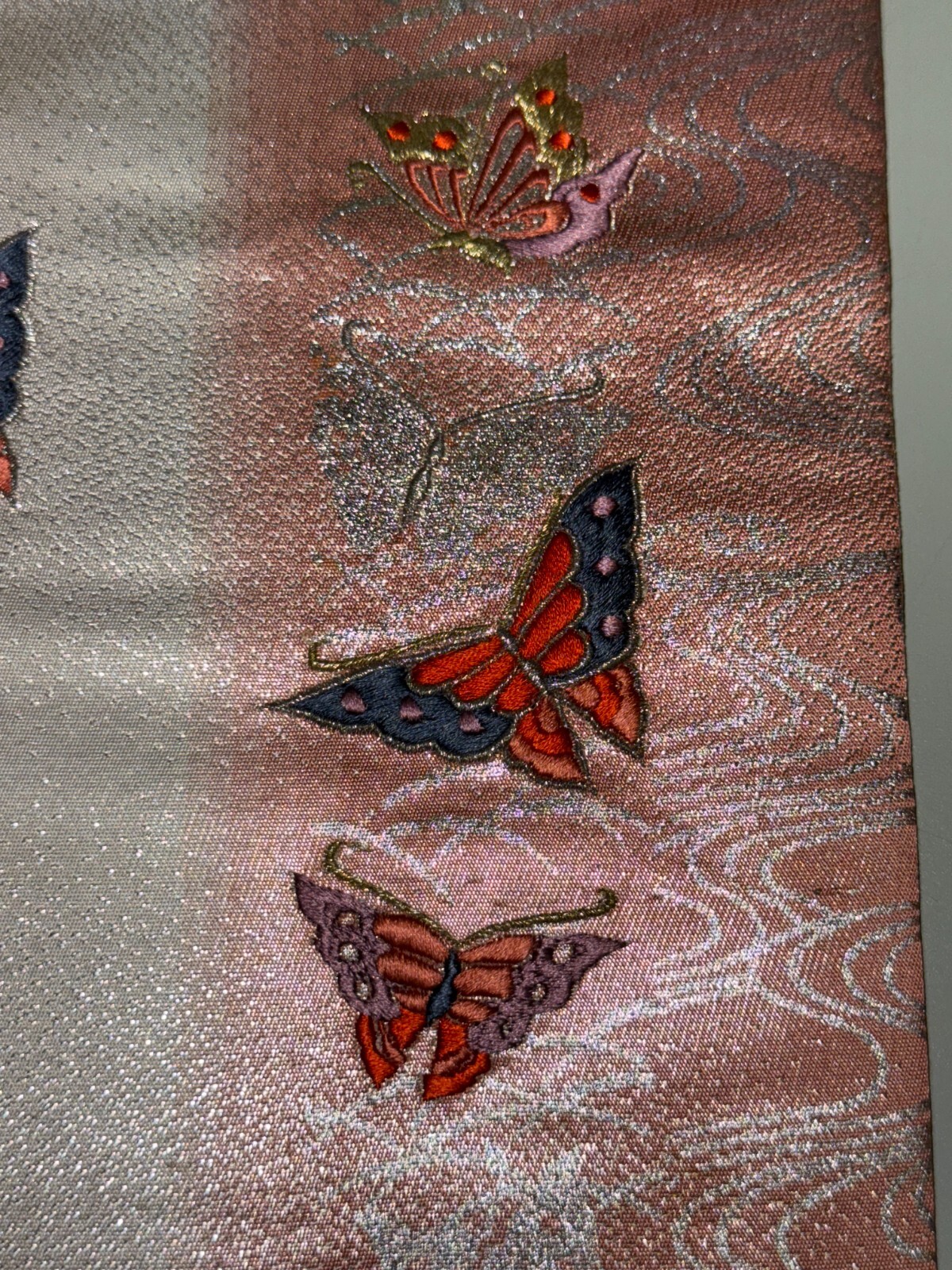 Japanese Vintage Kimono Nagoya Obi polyester silver expensive tradition 137x11in
