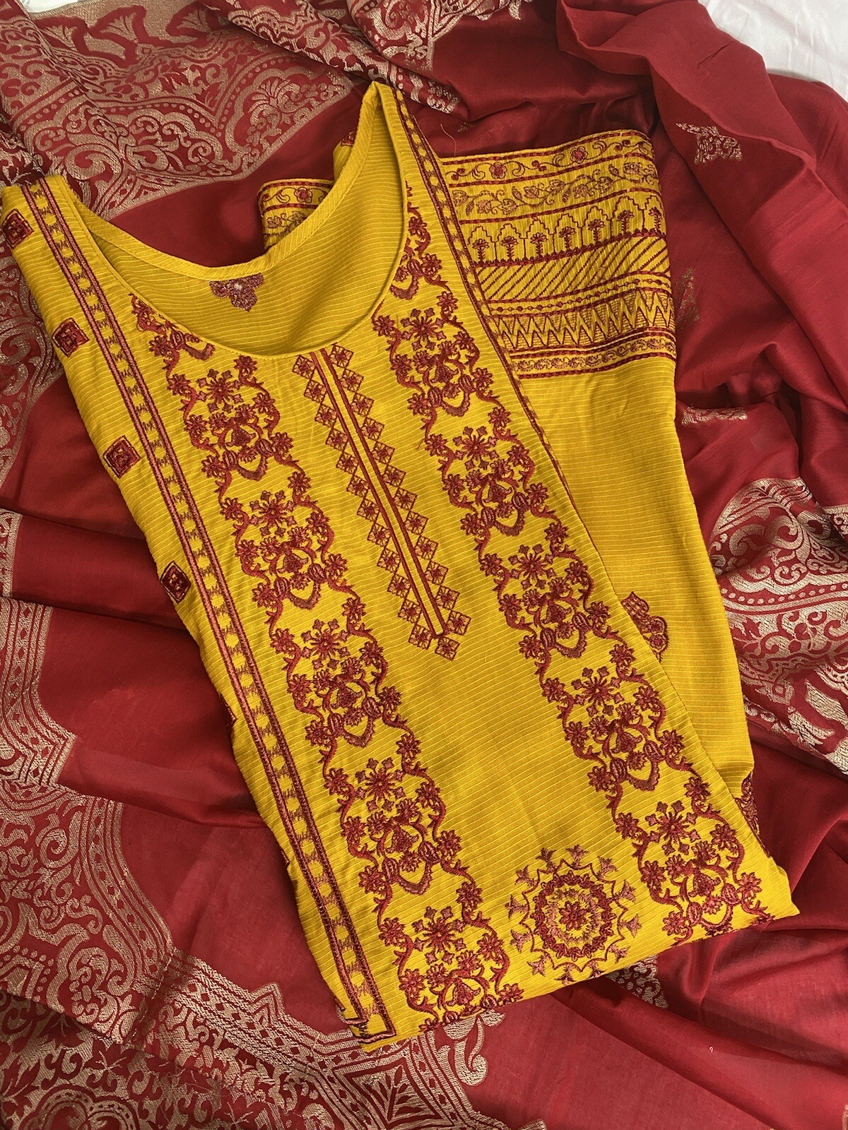 Pakistani Lawn Banarsi kameez Shalwar embroidery 3XL Bust 48 Banarsi Dupatta