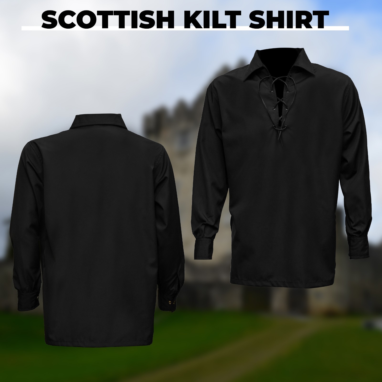HIGHLAND REDSTONE Jacobite Shirt for Men Scottish Ghillie Kilt Shirt Long Sleeve