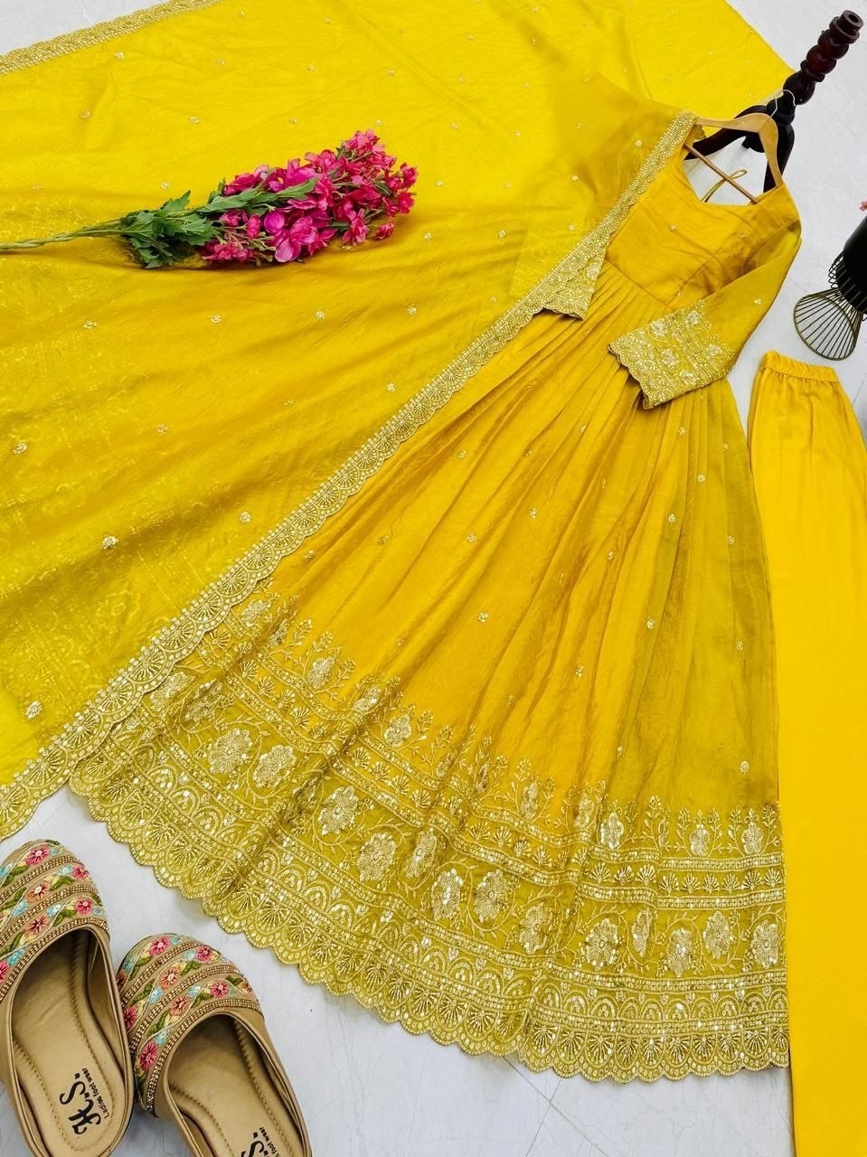 Presenting New Yellow Gold Crush Salwar Kameez With Dupatta For Wedding