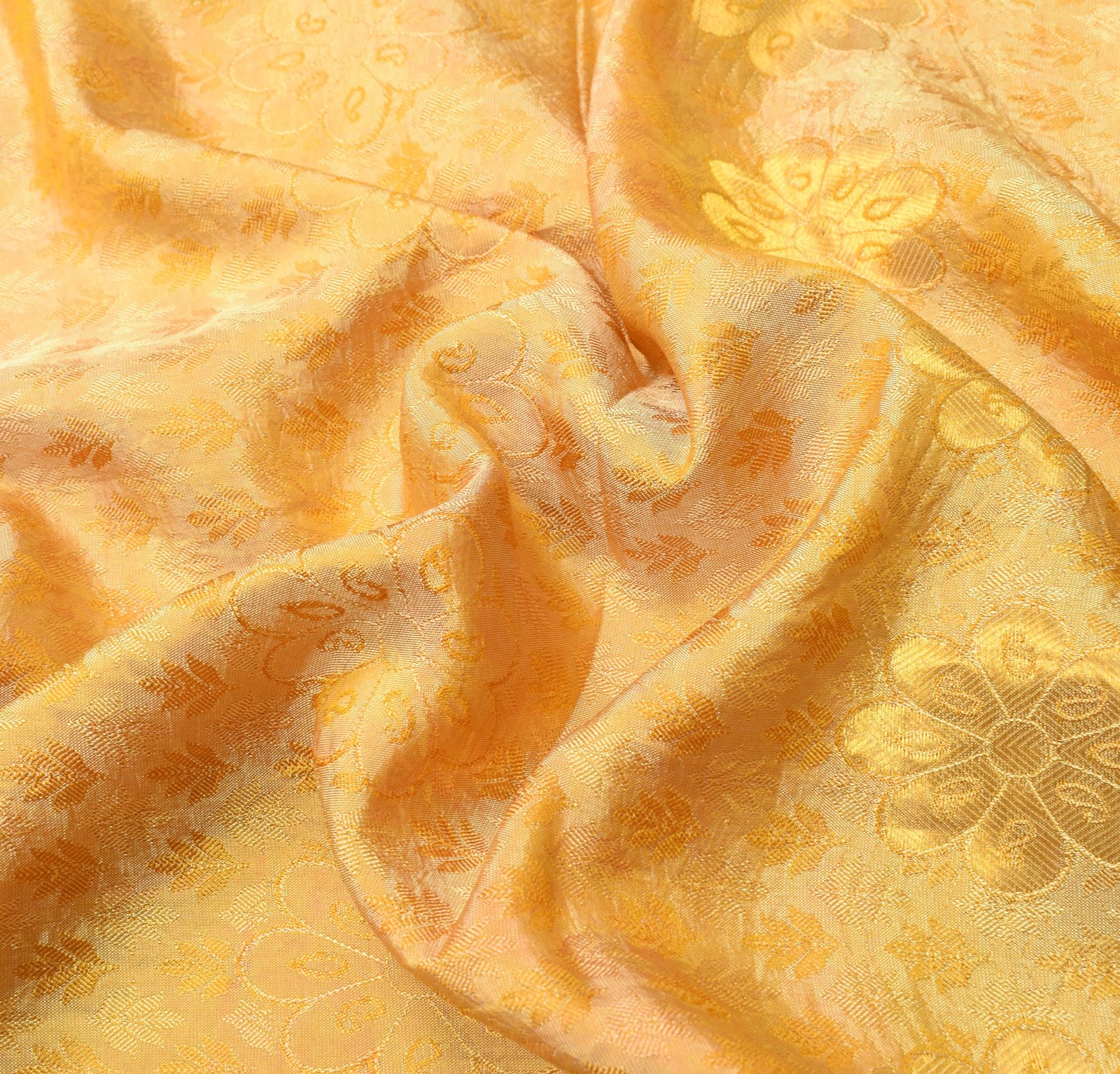 Sushila Vintage Light Yellow kanjivaram Saree Pure Silk Zari Brocade Sari Fabric