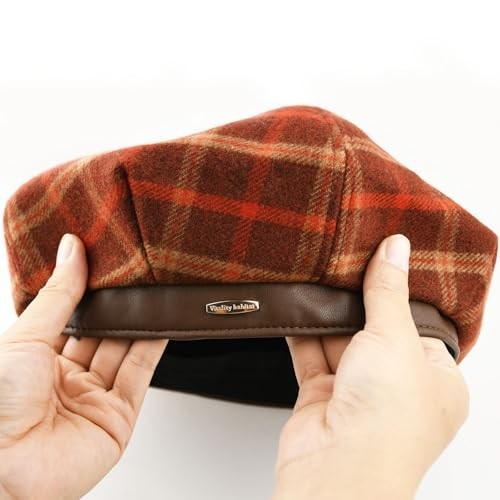 Women’s Wool Blend French Plaid Beret with Leather Band – Fashion Berets Red