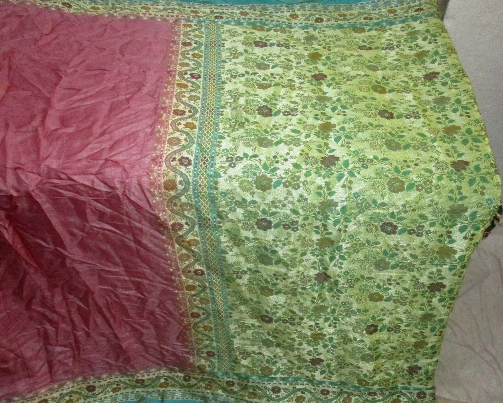 BVH WEARABLE PURE SILK Vintage Sari 5yds 21SEP3104 X10 E740 Wine Pista #ABCKB