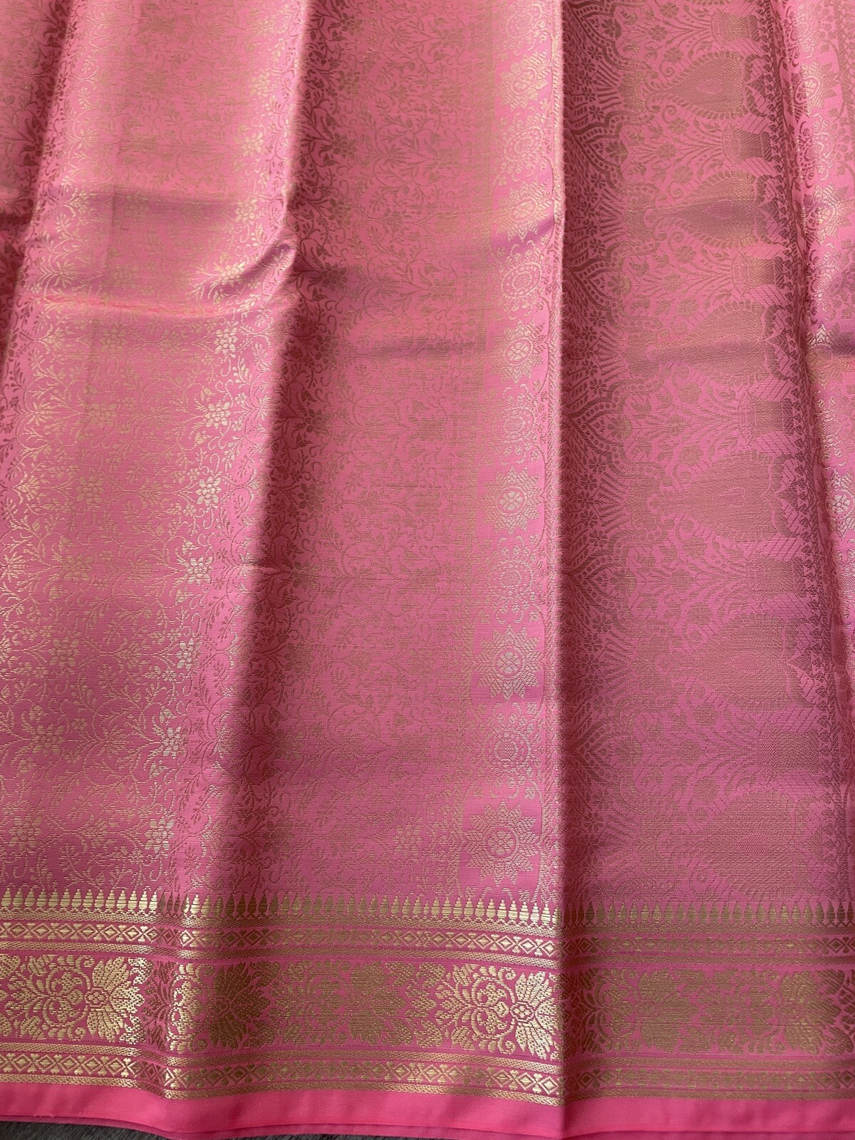 Indian Women’s NWT Brocade Artificial Silk Sari PINK/PEACH Golden Border SAREE
