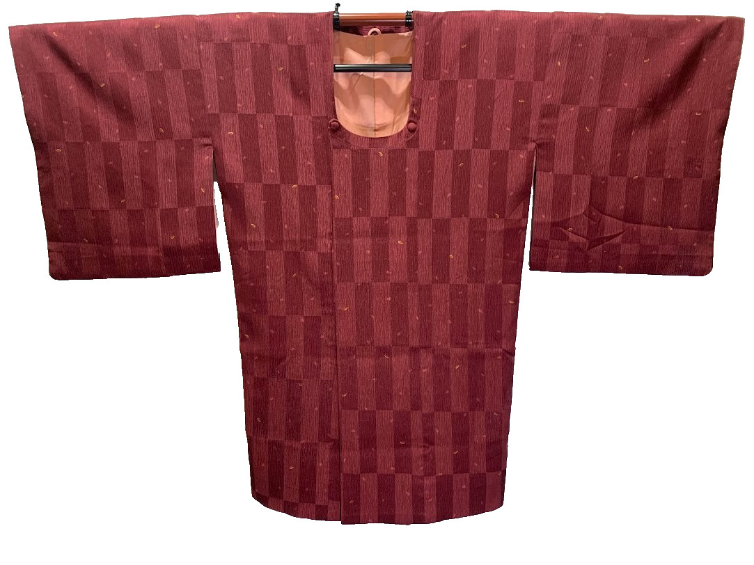 Unused Michiyuki Coat S 25.6in Yuki Japan Maroon Gold Modern Geometric Jimon