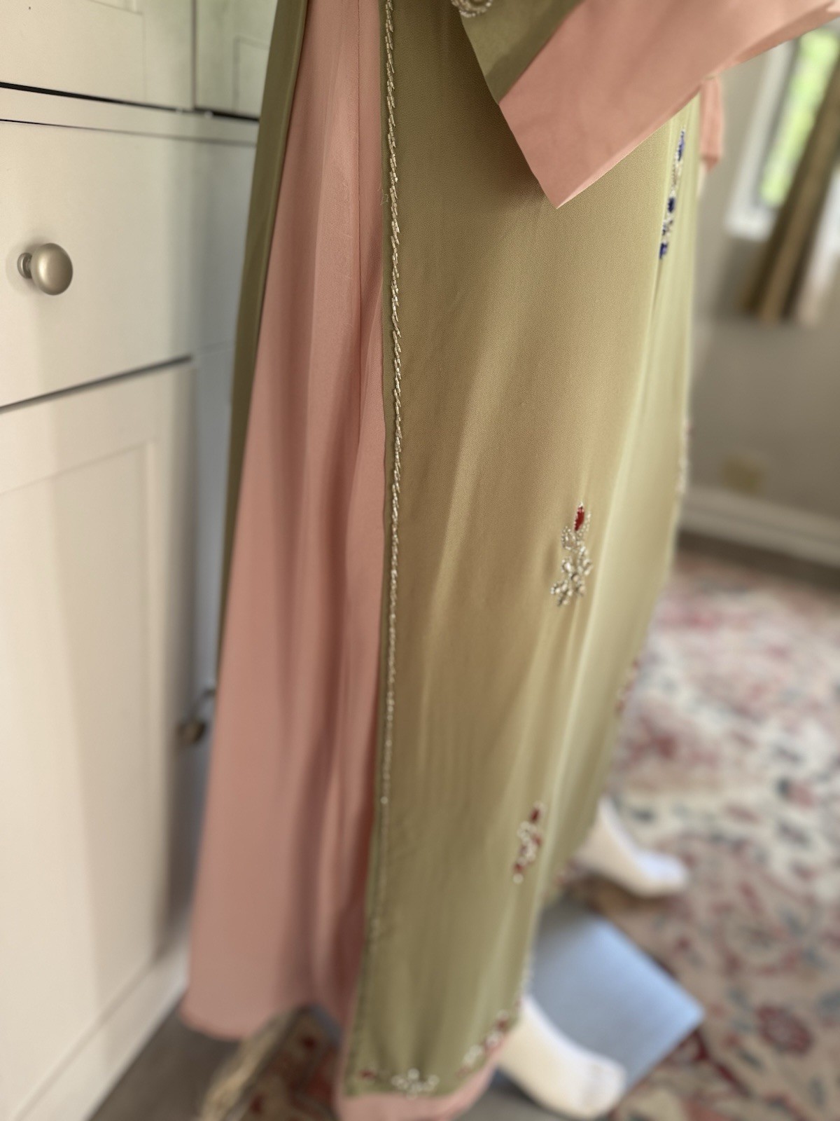 Handmade Women’s green and pink dress Tunic Cotton Blend Chiffon
