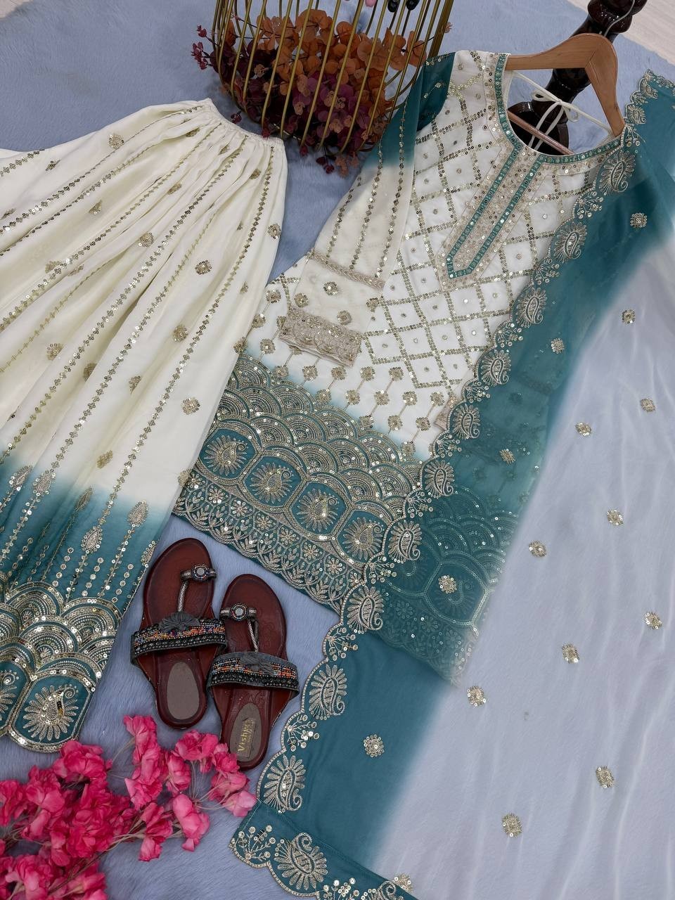 Latest Collection Heavy Star Georgette Kurta Palazzo With Dupatta For Women