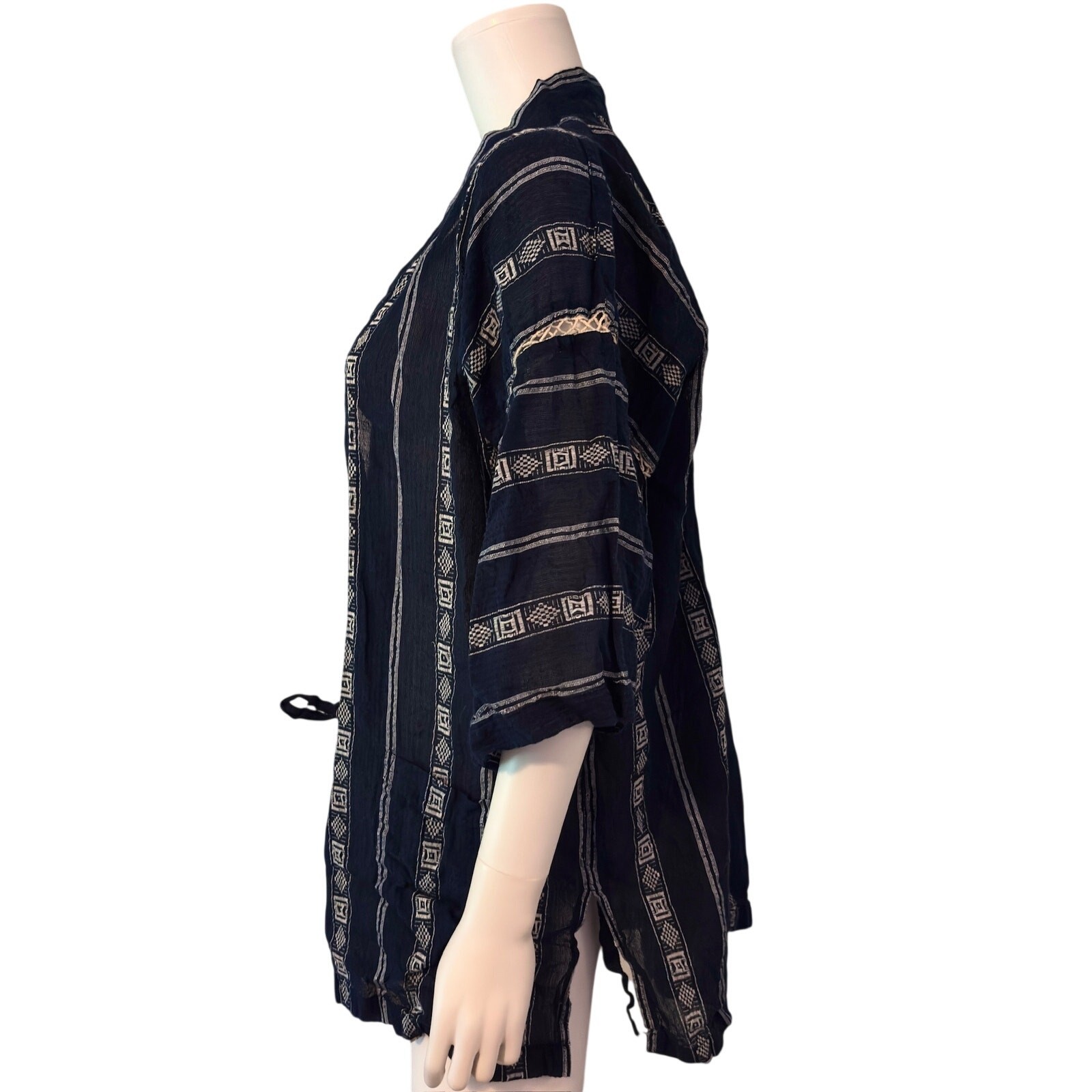 Japanese Happi Jacket Wrap Size Large Blue White Kimono Gauze Noragi Coat Boho