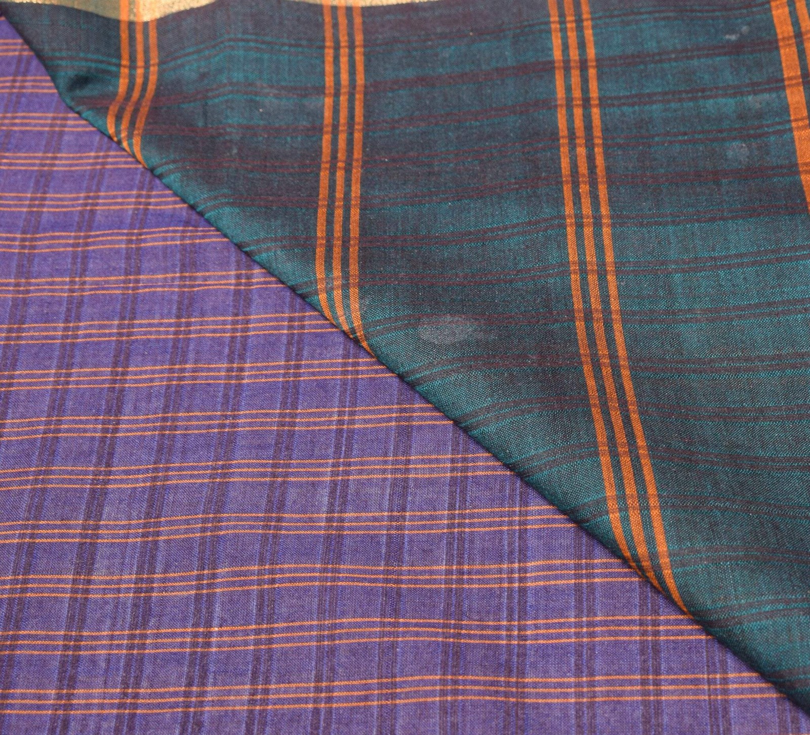 Sushila Vintage Blue Stripes Saree Pure Cotton Silk Handloom Woven Sari Fabric