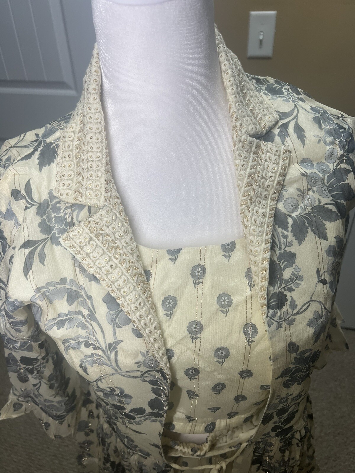 Modern Indian Chic Outfit, Crop Top, Plazzo And Jacket