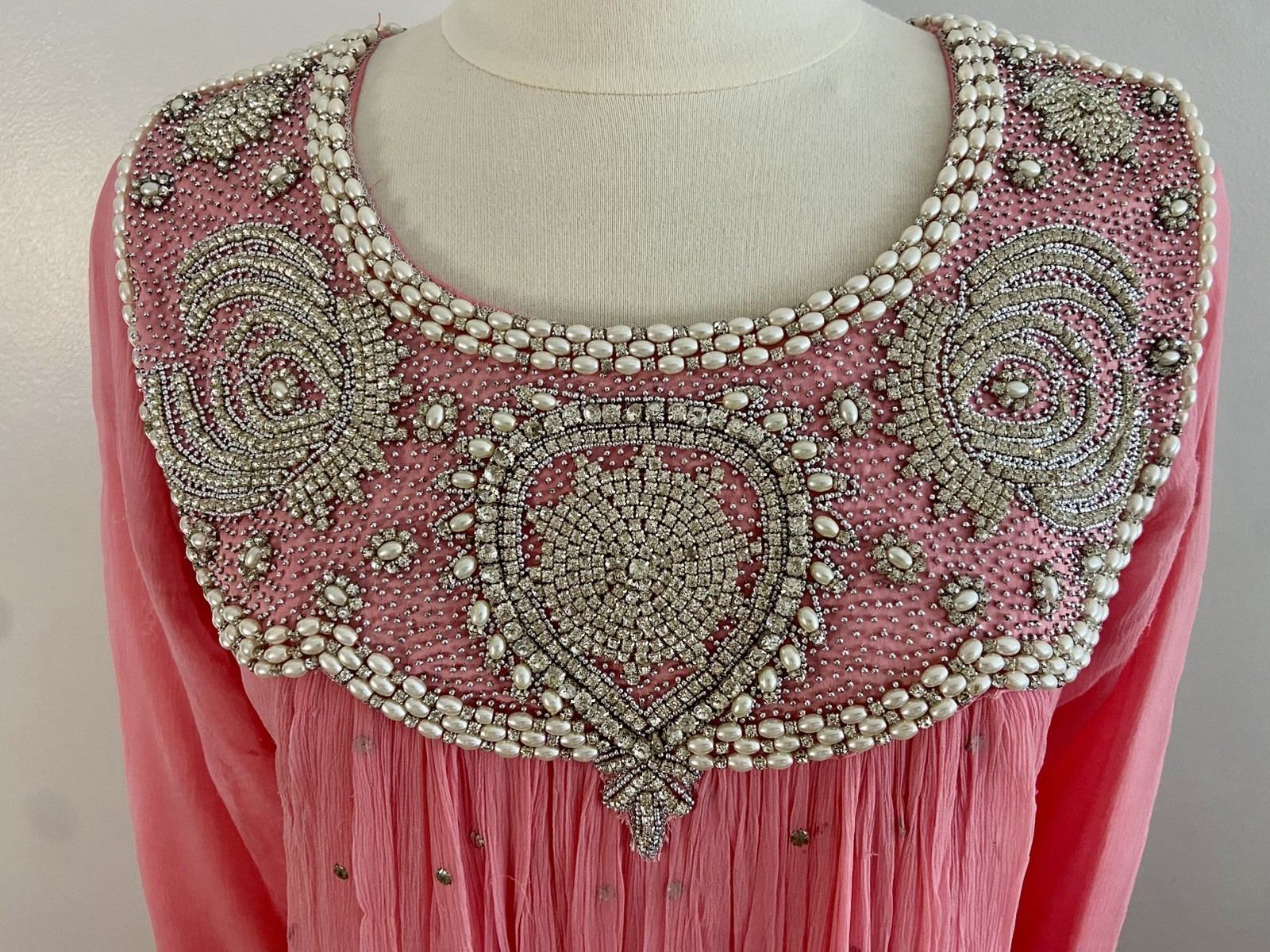 Heavy Pearl Rhinestones Beaded Wedding Guest Anarkali Style Gown Pants Duppata M