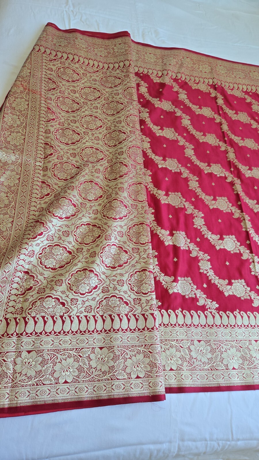 NEW Dark Red Banarsi satin silk Saree NEGOTIABLE