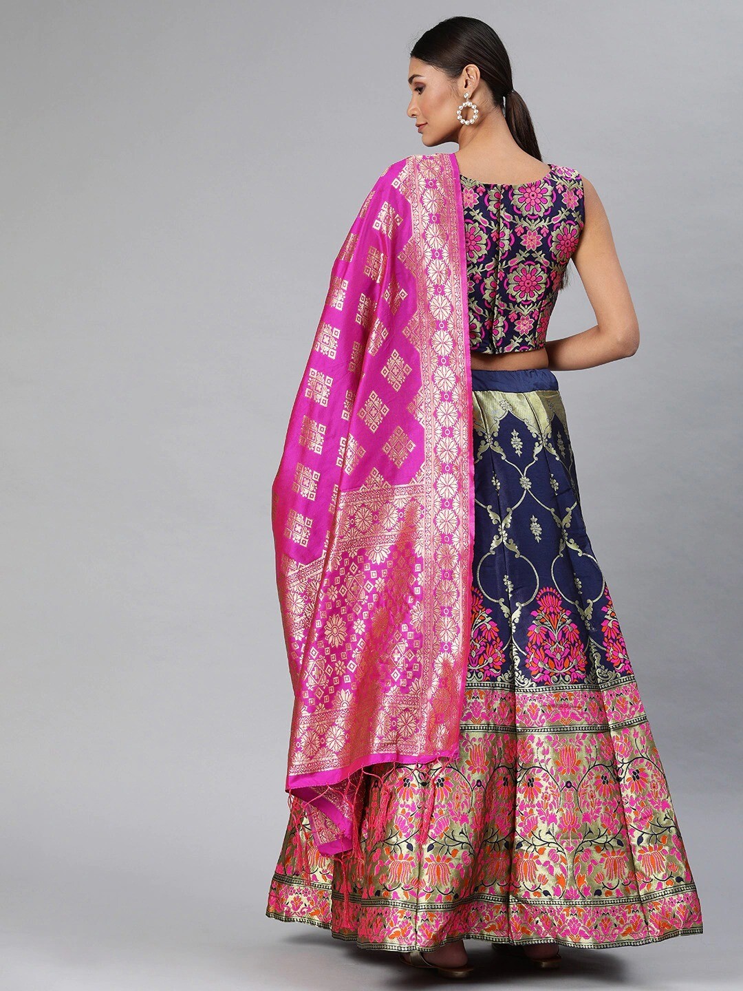 lehenga choli for women woven design stitched silk lehenga & blouse with dupatta