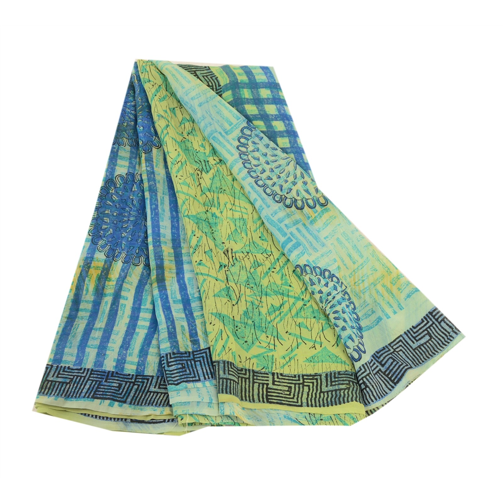 Sanskriti Vintage Saree Green Pure Georgette Silk Printed Sari Soft Craft Fabric