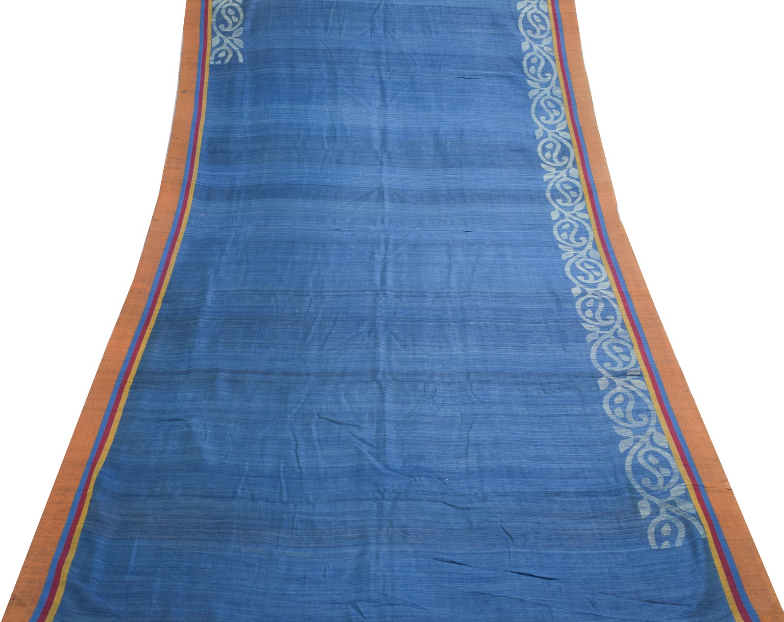 Sushila Vintage Blue Woven Floral Saree 100%Pure Woolen Indian Sari Craft Fabric