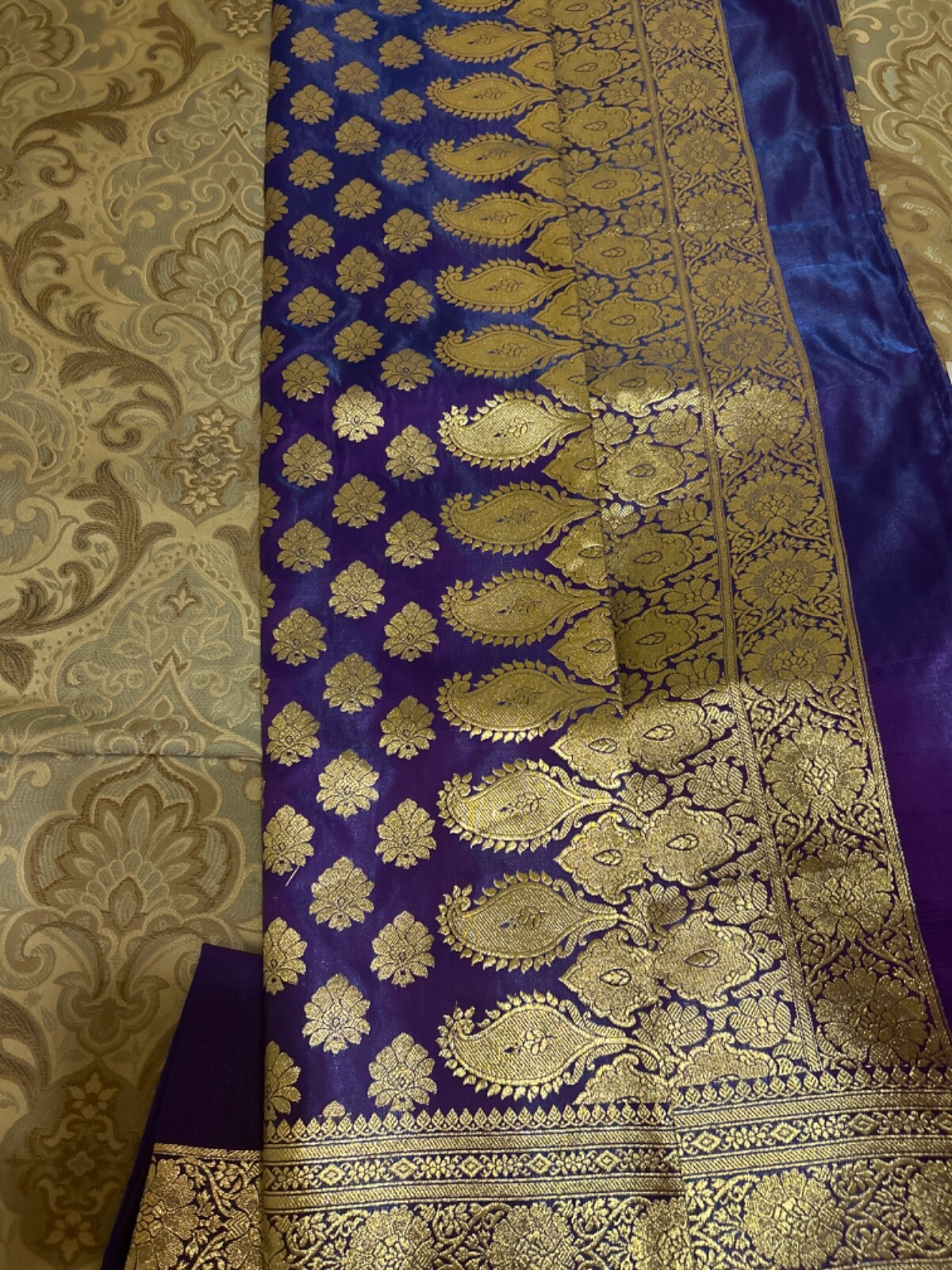 Dark Blue/Purple Banarasi Style Silk Saree with Unstitched Blouse