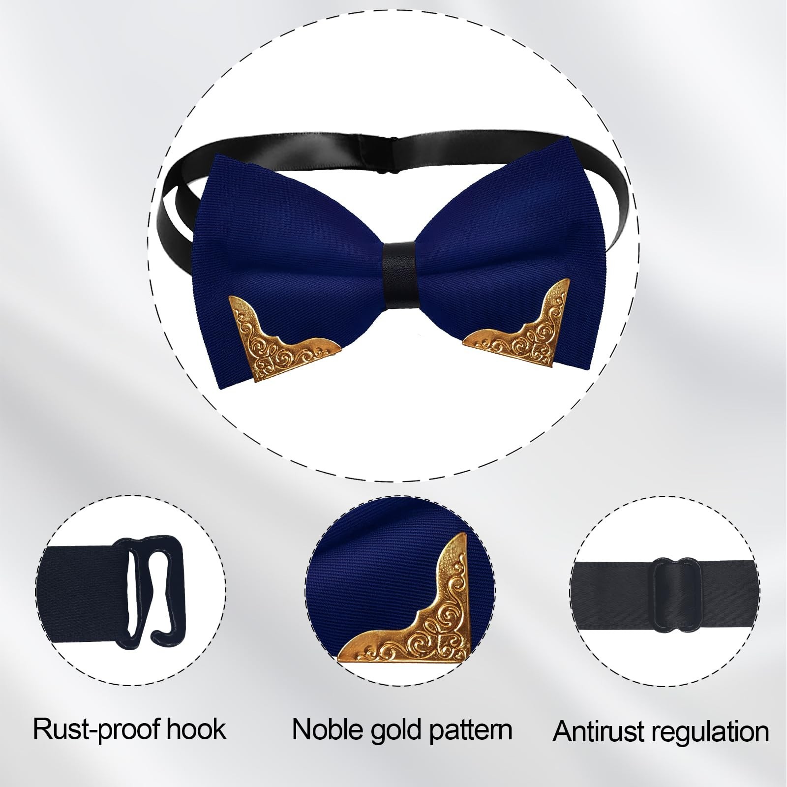MENDENG Men’s Metal Gold Bow Ties for Men Women PU Leather Satin Formal Bowtie