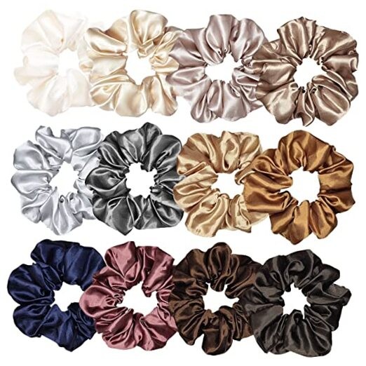 12 Pcs Satin Silk Scrunchies Soft 1 Count (Pack of 12) Assorted Multi-color