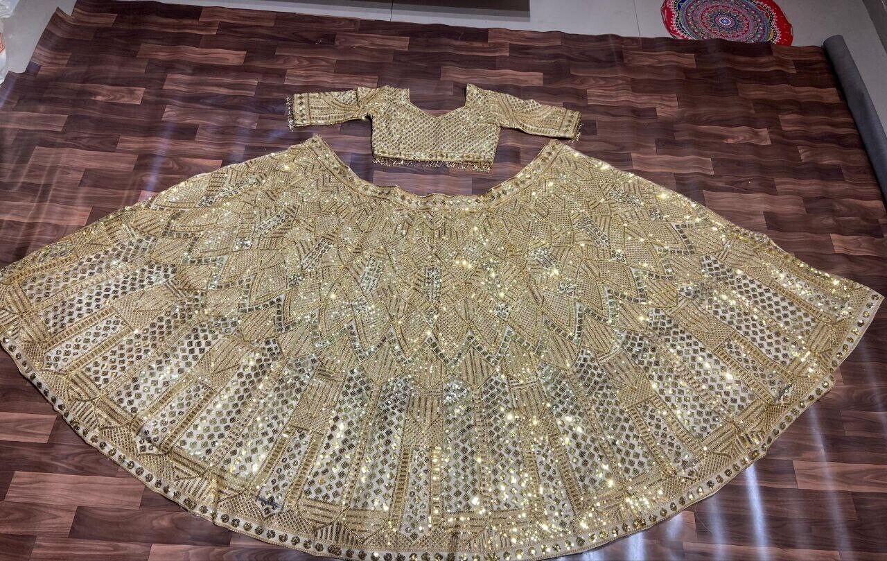 New Designer Soft Net Women Beige Lehenga Choli And Dupatta For Engagement Wear