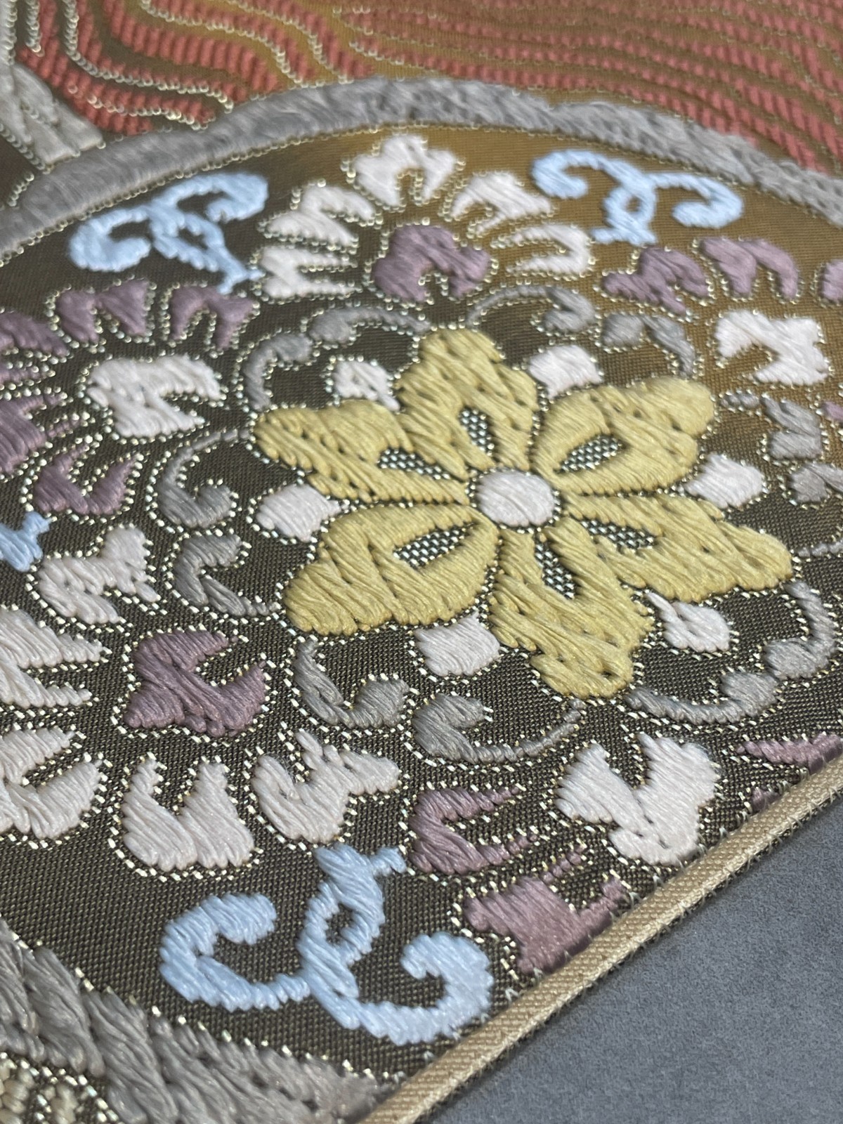 Vintage Japanese Kimono Silk Fukuro Obi Colored Floral Brocade Textile Art