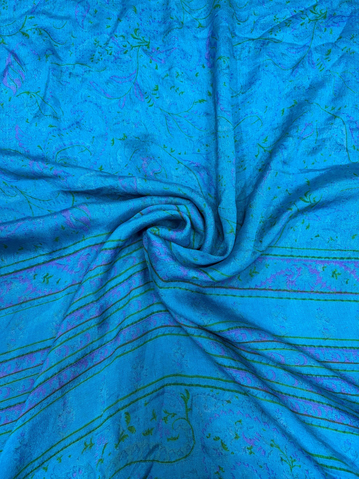 Vintage Blue Chiffon Silk Saree | Lightweight Fabric for DIY & Sewing CS1047