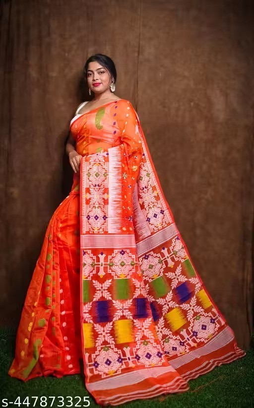 Traditional Bengali Handmade Jamdani Saree With Unstitched Bloused Wedding Wear