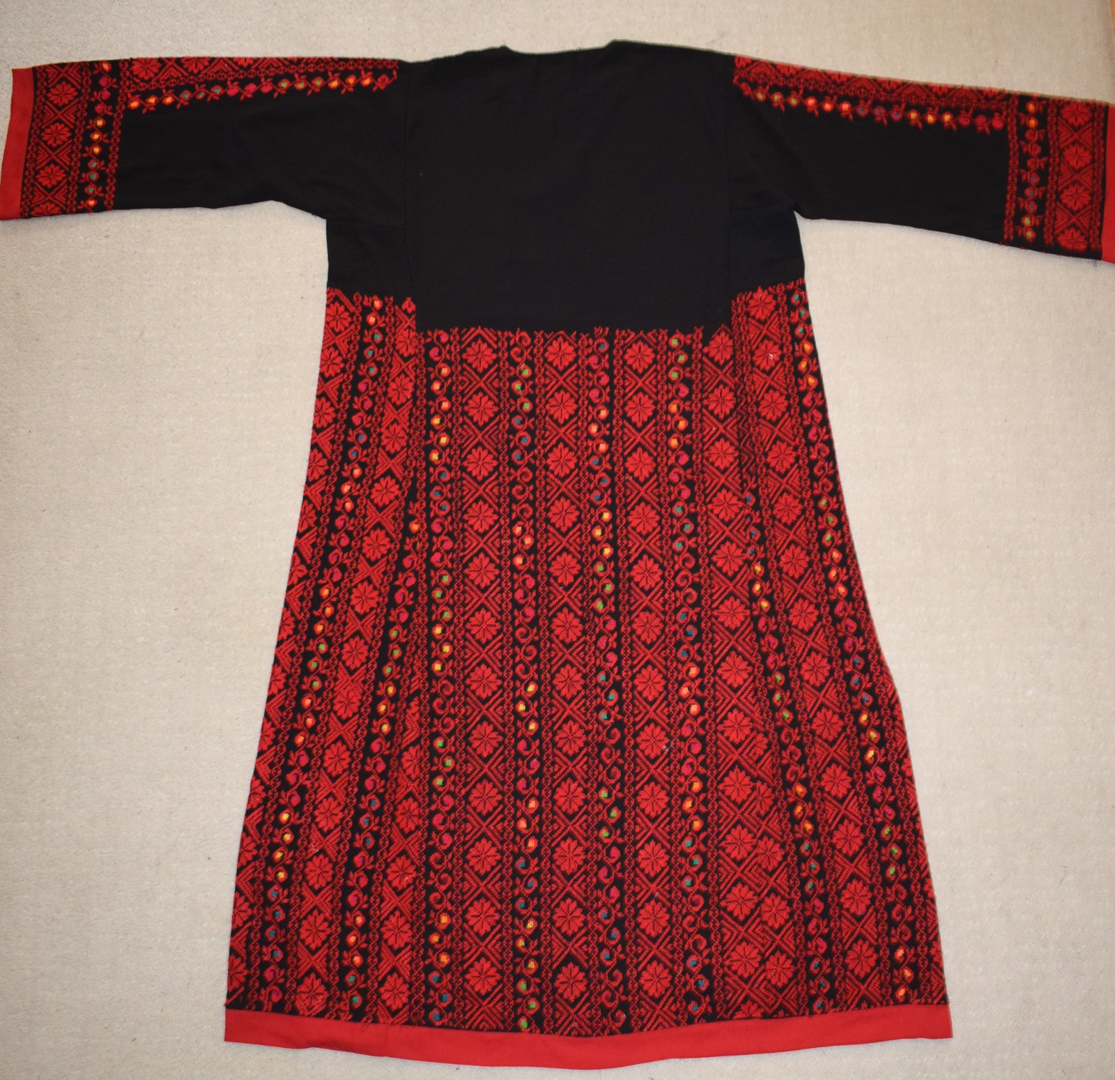 Hand Embroidered Bedouin Palestinian Thobe Kaftan Red Tatreez Boho Maxi Dress