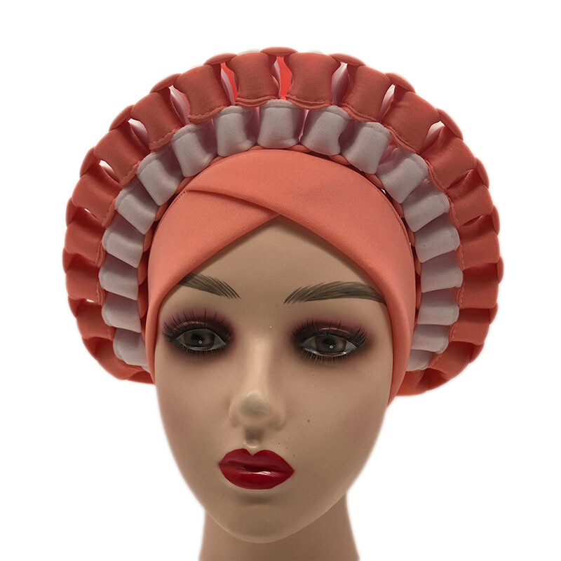 Aso Oke Auto Gele Headtie Muslim Women Hijab African Turban Bonnet Cap Head Wrap