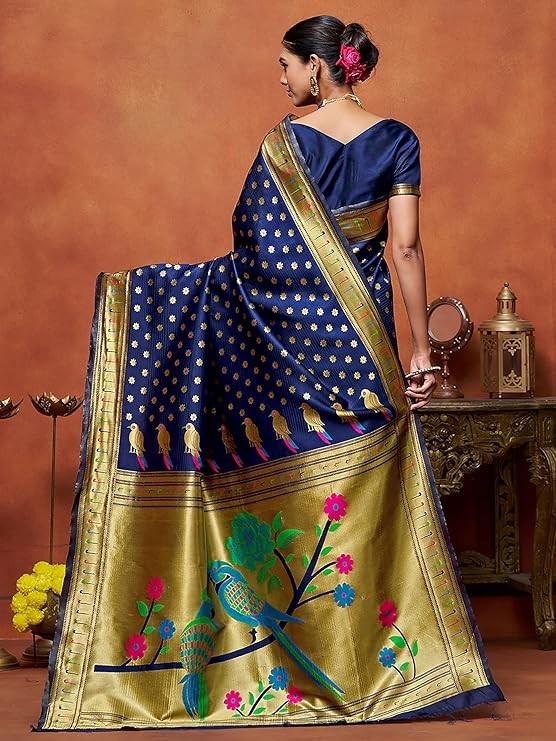 Women’s Silk Blend Woven Paithani saree With Blouse Piece | Wedding Saree Heavy