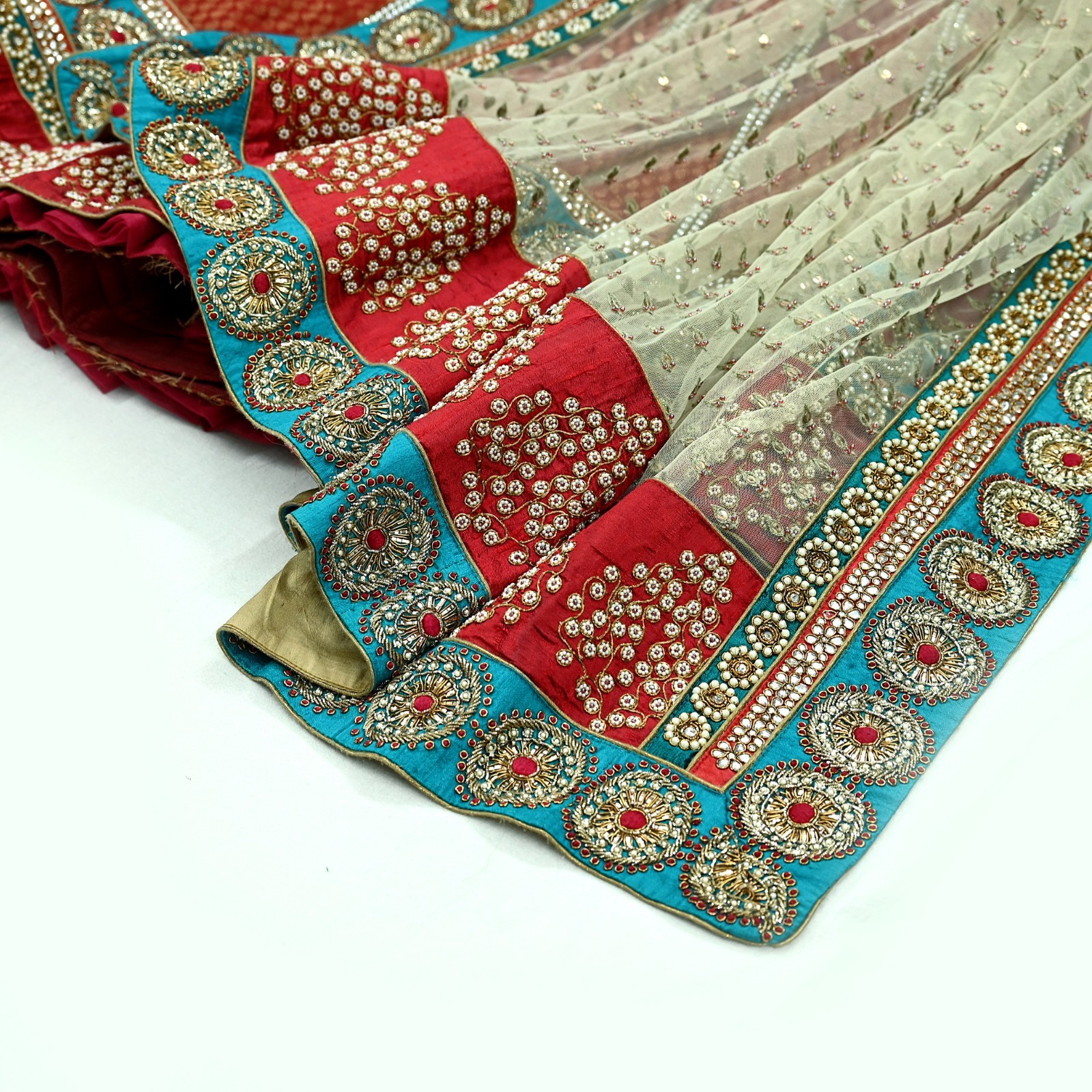 Heavy Wedding Net/Mesh Hand Embroidered Lehenga 3pcs Set Designer Anamika Khanna