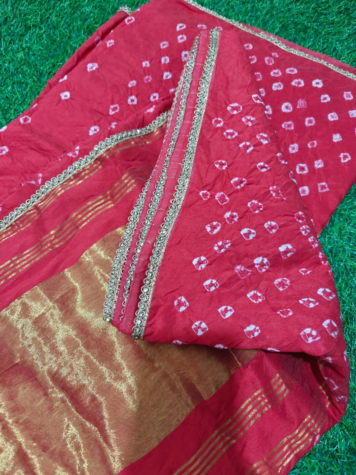 Rangbhari Saree Fine Cotton And Jari Sari festival blouse Red Gold Border