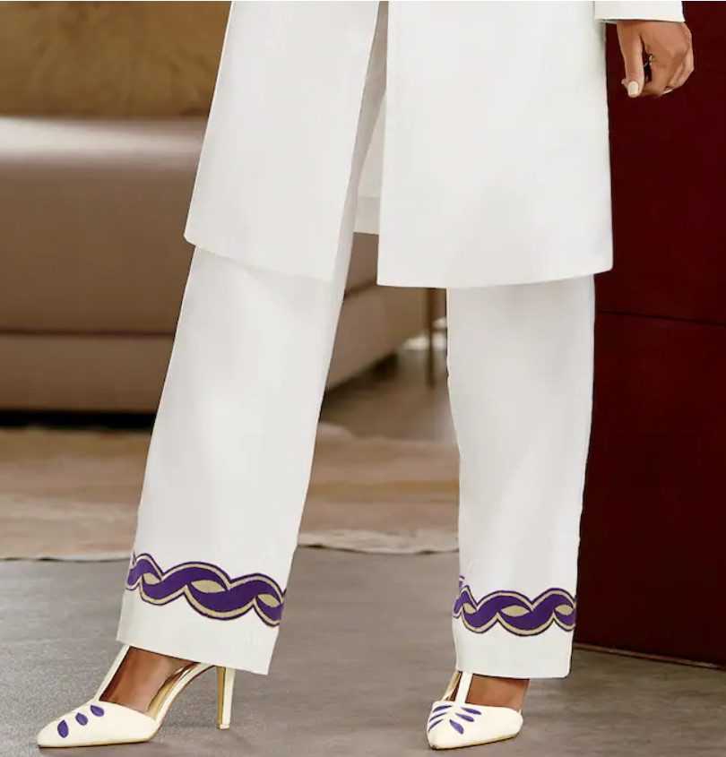 Size 14 Ashro White Purple African American Pride Asina Embroidered Pant Suit