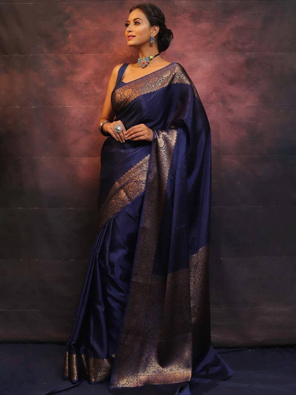 Indian Designer Soft Lichi Silk Saree with Jacquard Border and Rich Pallu Work
