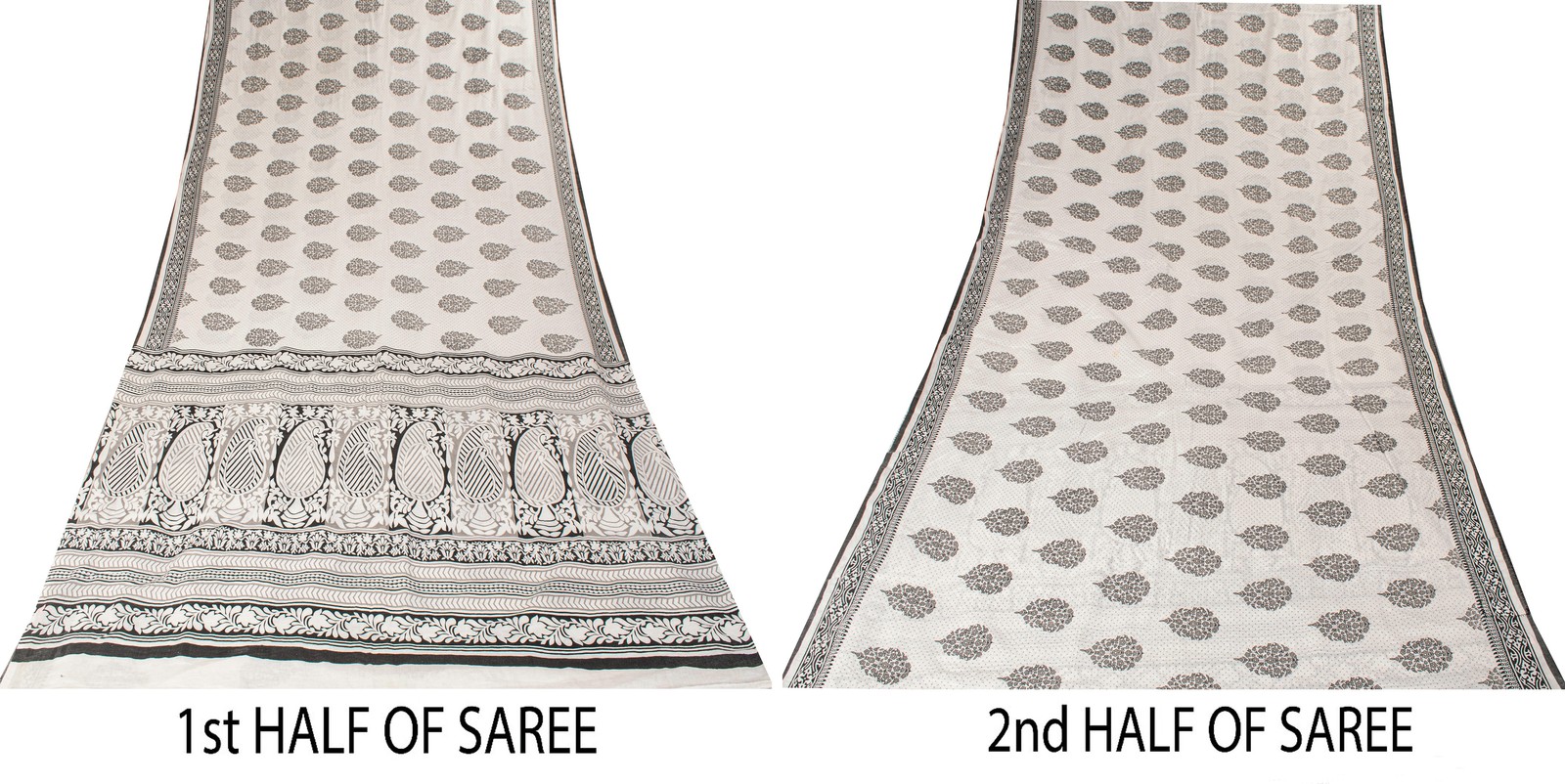 Sanskriti Vintage White-Black Pure Cotton Saree Digital Kalamkari Printed 5.5Yd
