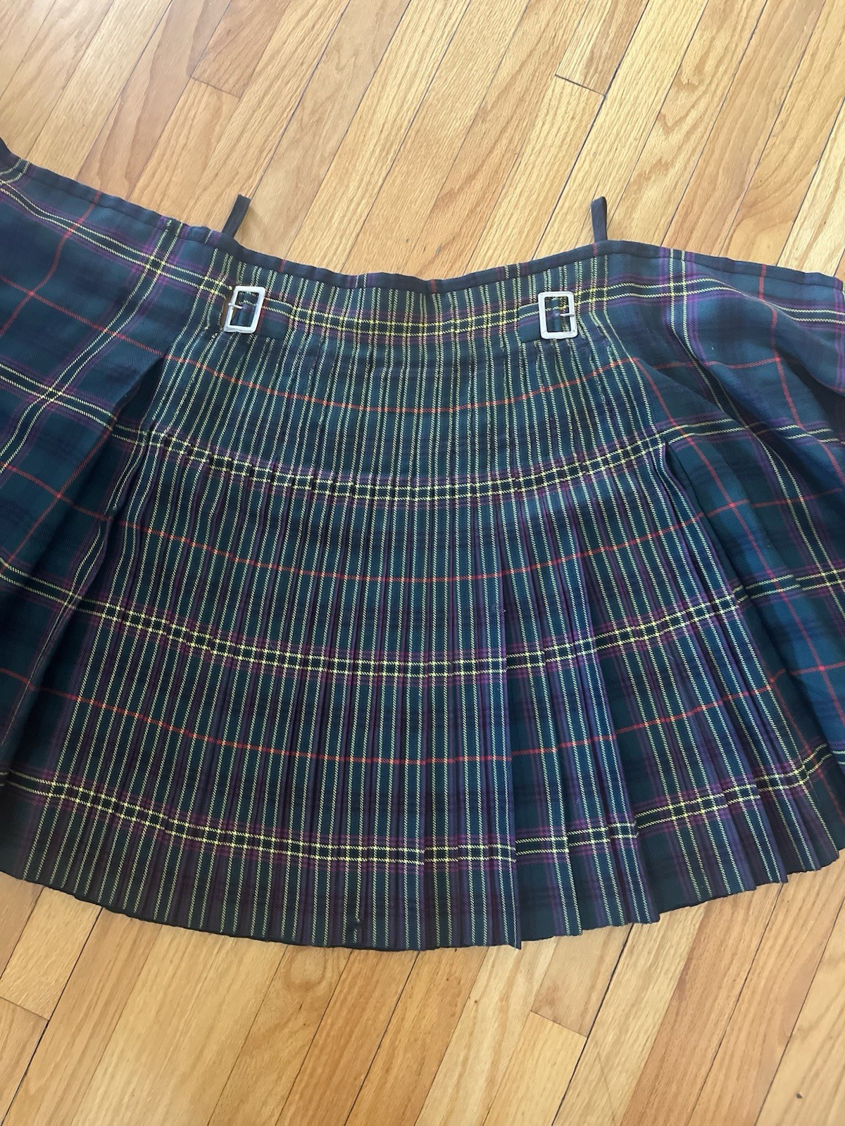 Vintage Thomas Gordon Kilt Green Plaid Kennedy Tartan in Modern Colors w/ Pin
