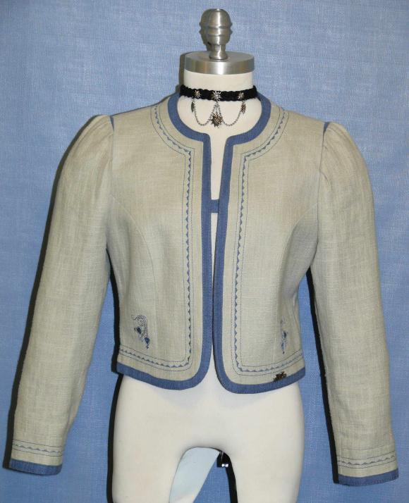 LINEN + COTTON BLUE JACKET Women German Short SUMMER Suit Over Coat 6 S B37″
