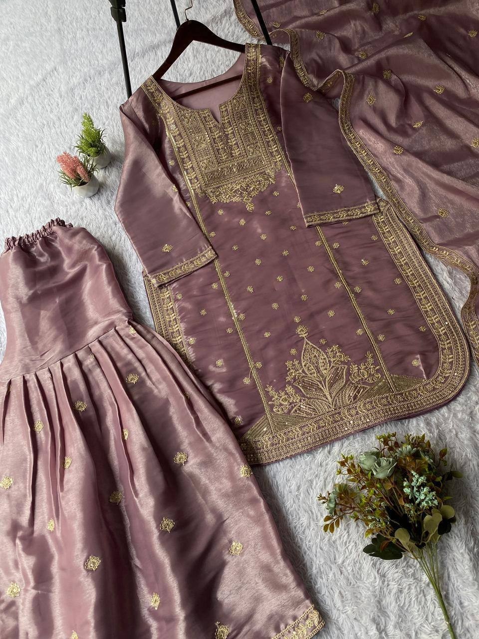 Presenting Designer Silk Kurta Palazzo With Dupatta For Wedding Wear