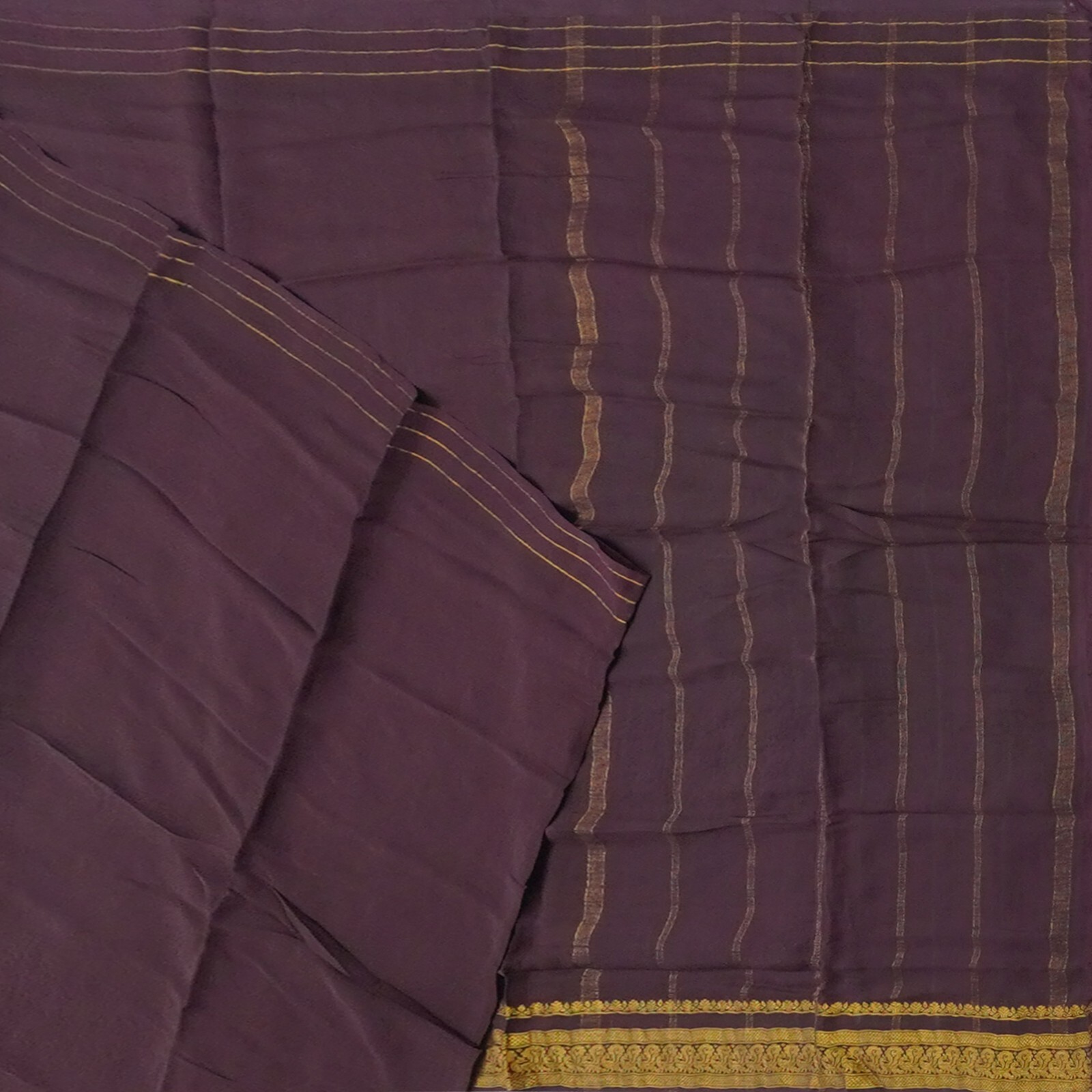Vintage Brown Saree 100% Pure Mysore Crepe Silk Zari Woven Sari 5YD Craft Fabric