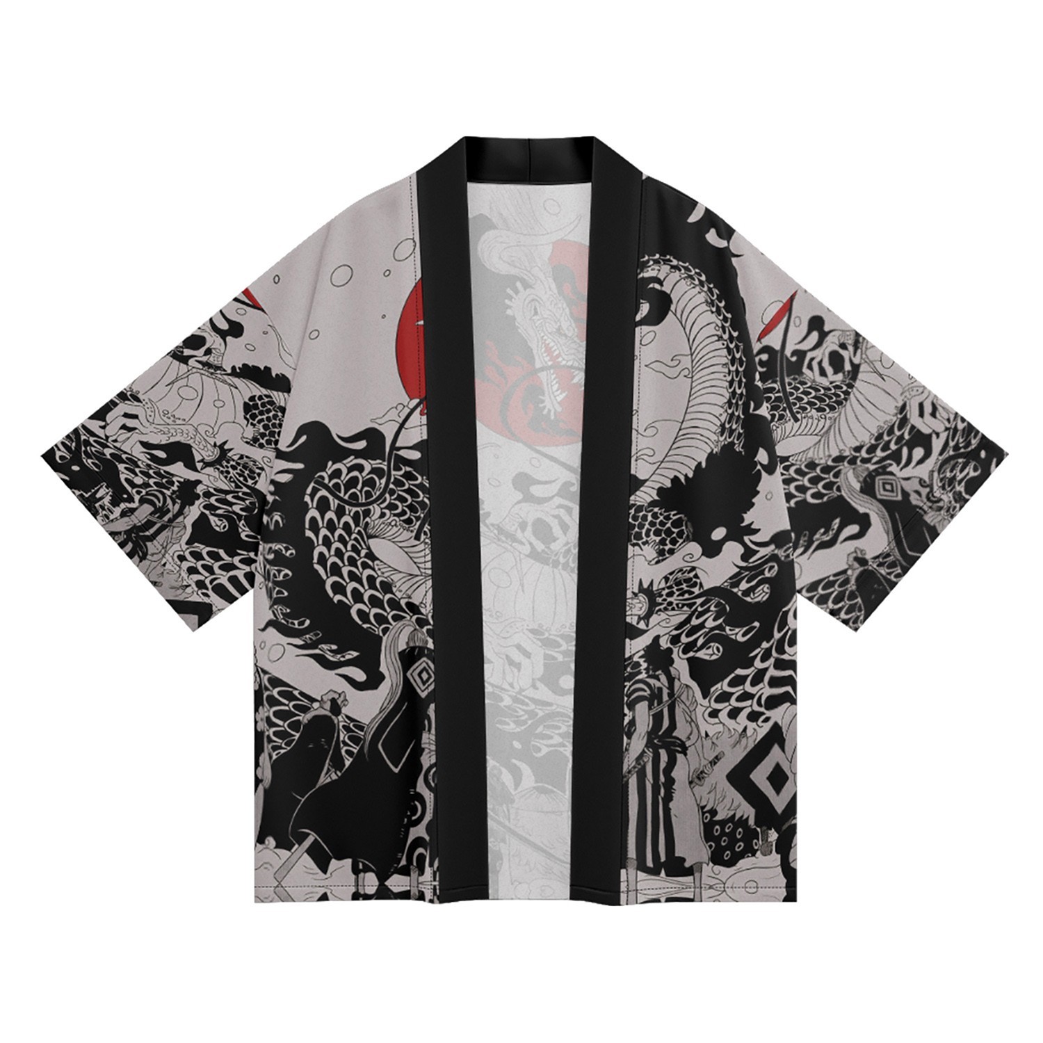 Niepce Men’s Japanese Graphic Lightweight Dragon Invasion Kimono Cardigan Shirt