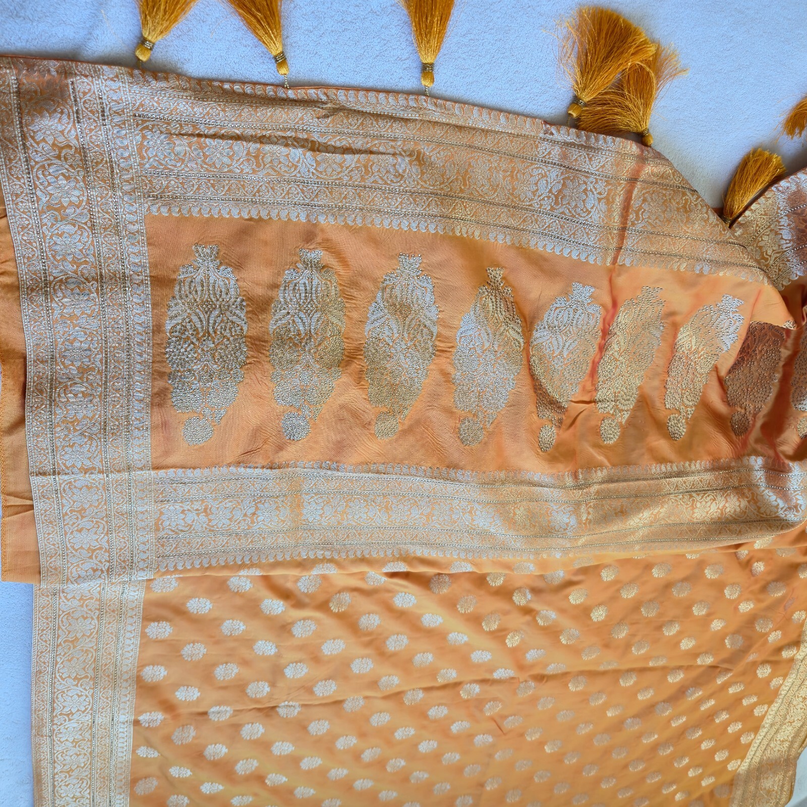 Light orange Banarsi silk saree NEGOTIABLE