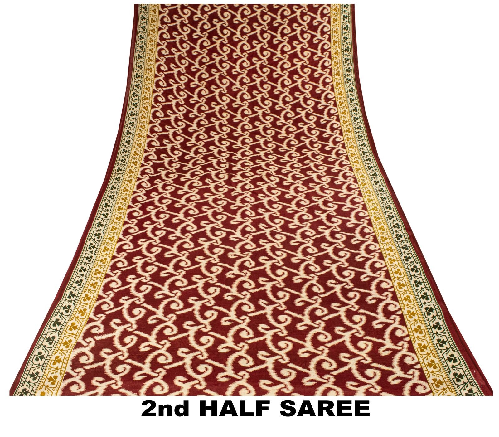 Sanskriti Vintage Saree Red 100% Pure Cotton Ikat-Jamdani Print Sari 5+Yd Fabric