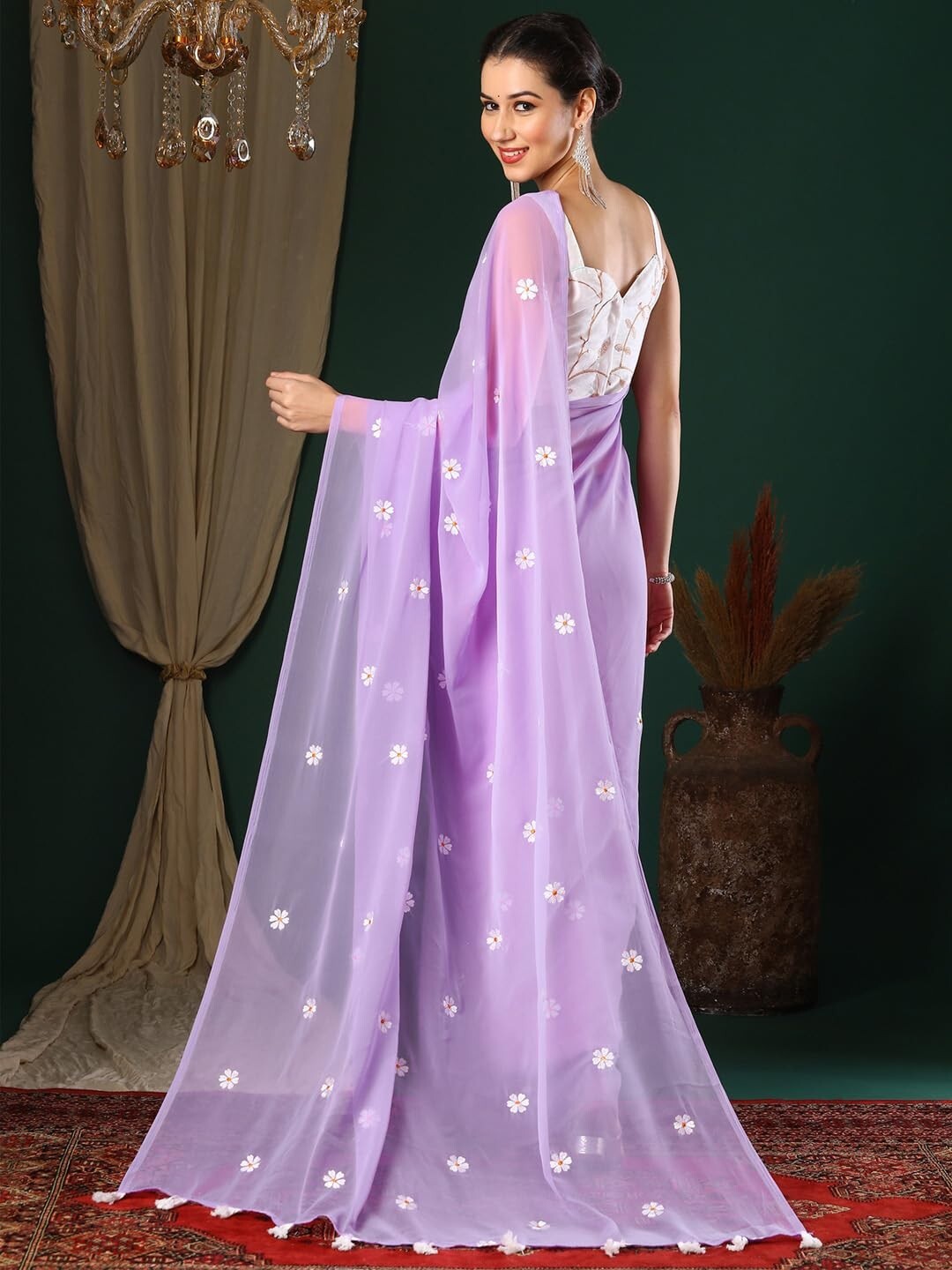 Women’s Georgette Embroidered Saree with Unstitched Blouse Piece