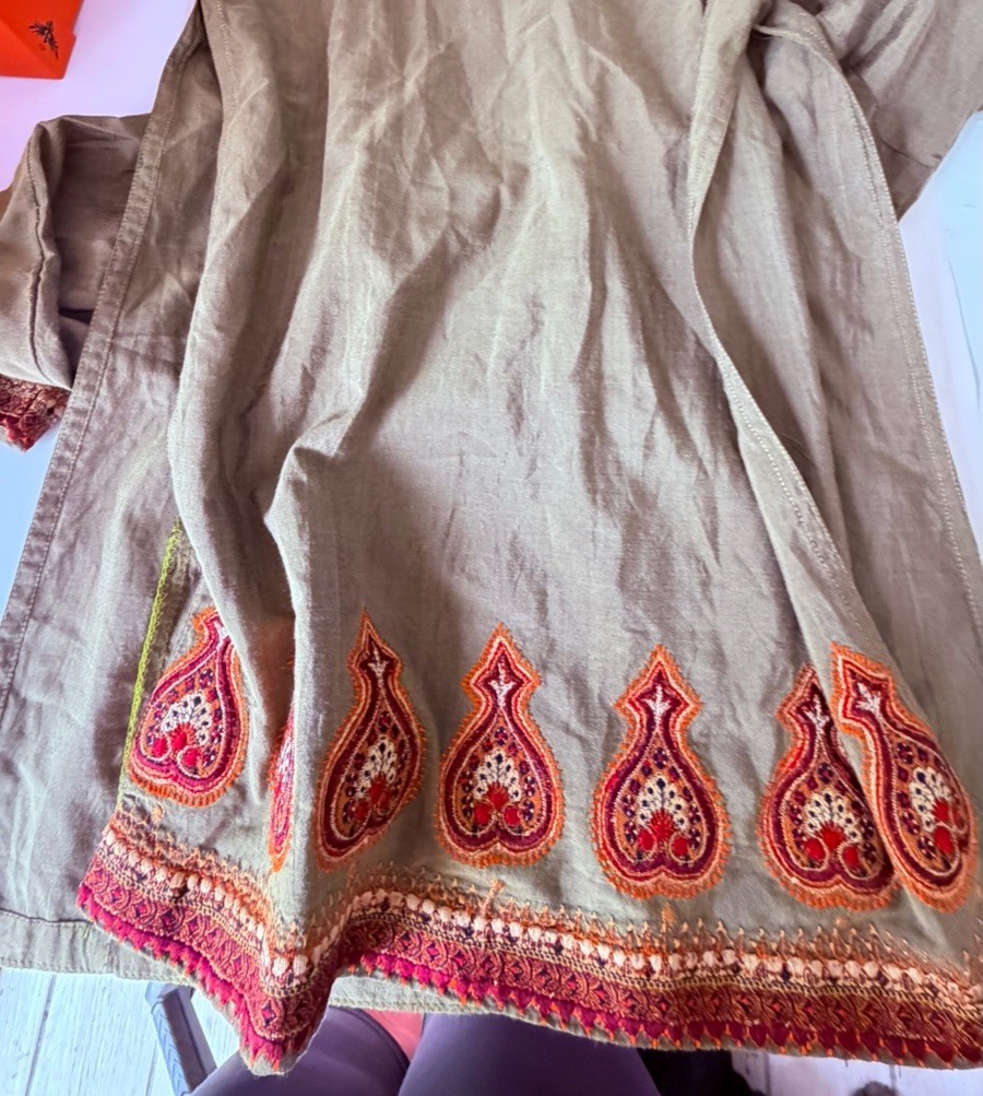 Unbranded Olive Green Tunic Dress Size Small Embroidered Indian Kurti Boho Top