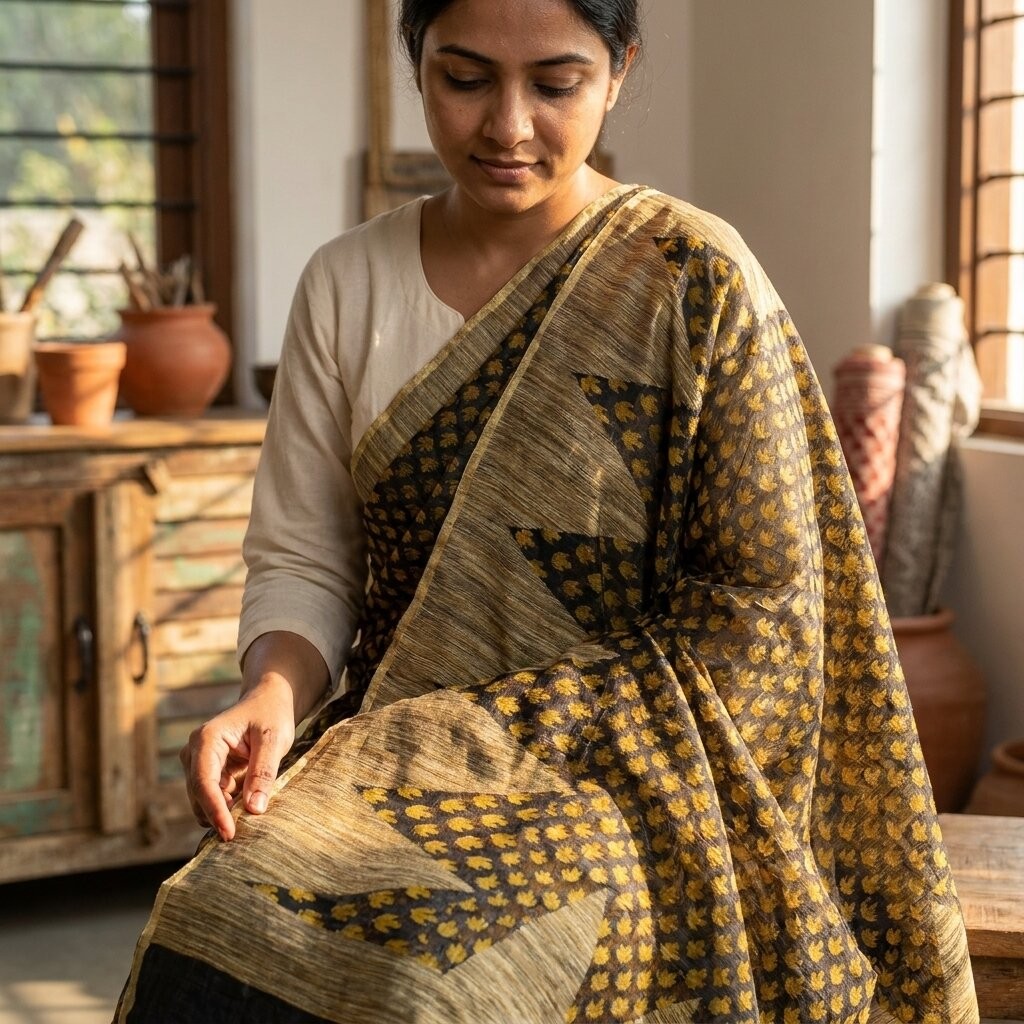 Sanskriti Vintage Black Pure Cotton Saree Tant Hand Woven Bengali Sari 5+Ydcraft